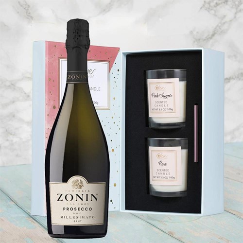 Zonin Prosecco Brut Millesimato DOC With Love Body & Earth 2 Scented Candle Gift Box